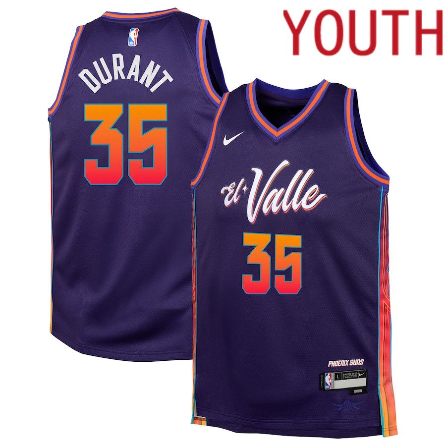 Youth Phoenix Suns 35 Kevin Durant Nike Purple City Edition 2023-24 Swingman Replica NBA Jersey
